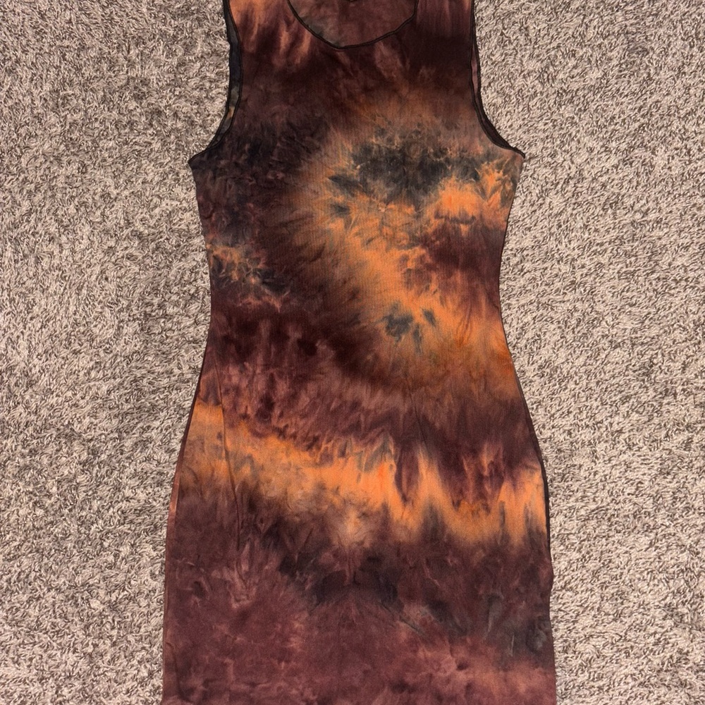 SHEIN Brown and Orange Tie-Dye Mini Dress
